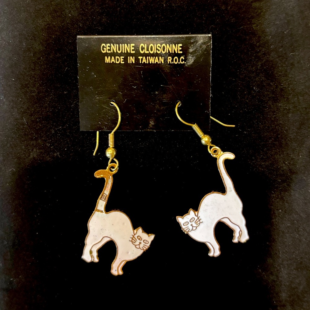 Vintage Cloisonné Cat Earrings